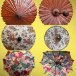 Two 1930s-40s ladies decorative Chinese/ painted oilpaper and bamboo parasols/ umbrellas and a