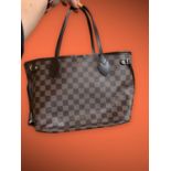 LOUIS VUITTON "NEVERFULL" N51109 Damier Ebene (Medium) tote/shoulder handbag. Coated fabric,