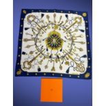 HERMES Boxed scarf "Scarfe Les Clefs" An exquisite Vintage Hermès Silk Scarf, Les Clés or Les Clefs,