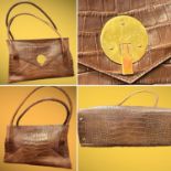 Vintage 1990s SMYTHSON BOND STREET croc-print mid-brown leather top handle Kelly style handbag.