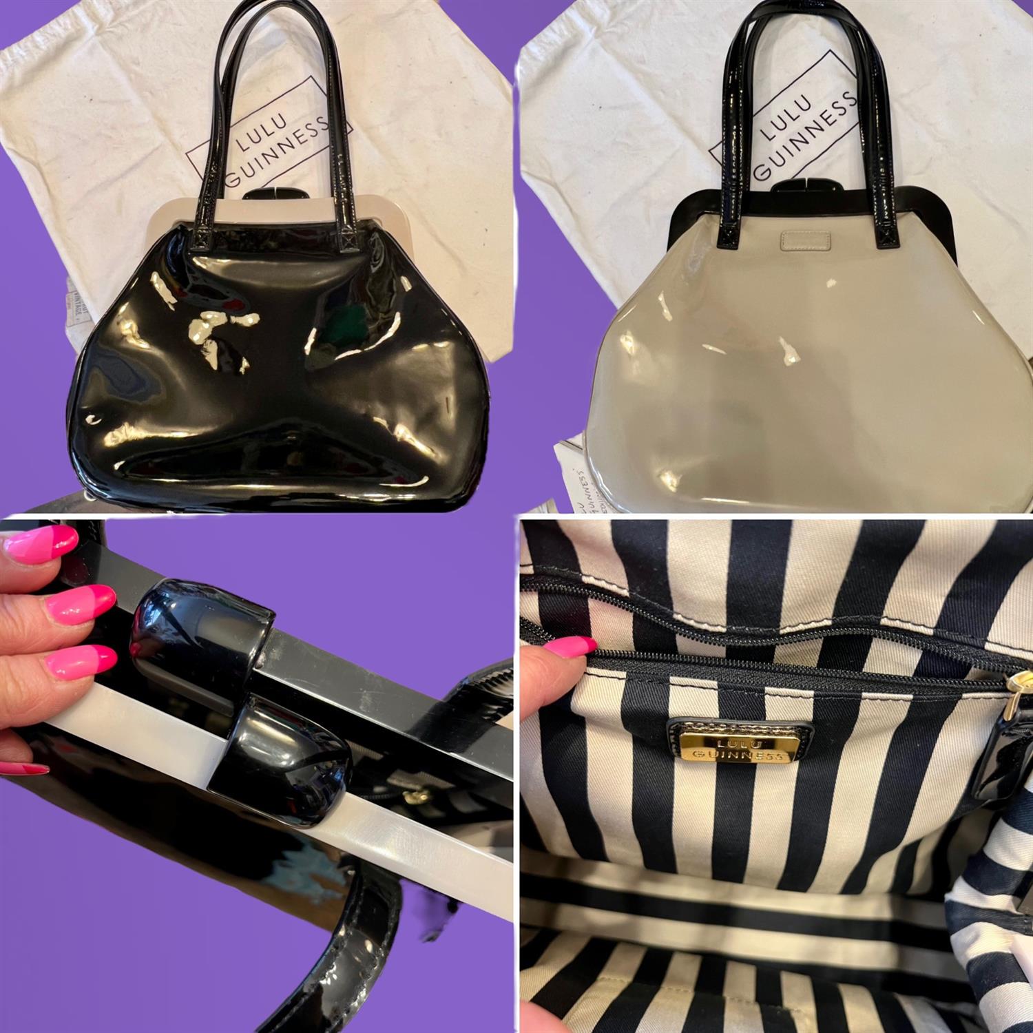 LULU GUINNESS rare vintage 1990s mid size monochrome Polly Anna handbag with dust bag. - Image 3 of 3