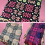 Three good quality traditionally patterned vintage WELSH WOOL BLANKETS dating from the 1950s-60s.