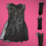 Handmade black silk and lace beaded Flapper Dress. Worn in the 1970s but thought to be original