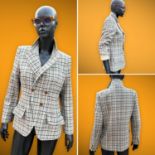 GUCCI 1970s ladies fine soft wool tweed single breasted jacket. Cream with powder blue,