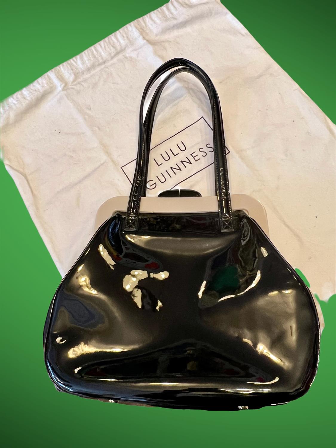 LULU GUINNESS rare vintage 1990s mid size monochrome Polly Anna handbag with dust bag. - Image 2 of 3