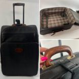 MULBERRY 1990s Vintage Scotch Grain black and brown travel bag, Cabin bag, Pull Trolley.