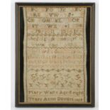 George IV 1829 needlework practice sampler in wool cross-stitch by Mary Waite aged eight.