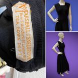 MARSHALL & SNELGROVE 1930s-40s original long black Crepe de Chine sleeveless Tea Gown,