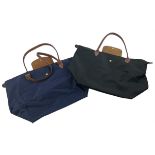 Three items. Navy LANGCHAMPS Lapliage shopping bag (Small holes in corners). Black LANGCHAMPS