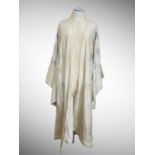 Cream silk beautiful Japanese kimono dating from the 1930s with powder blue floral embroidery.