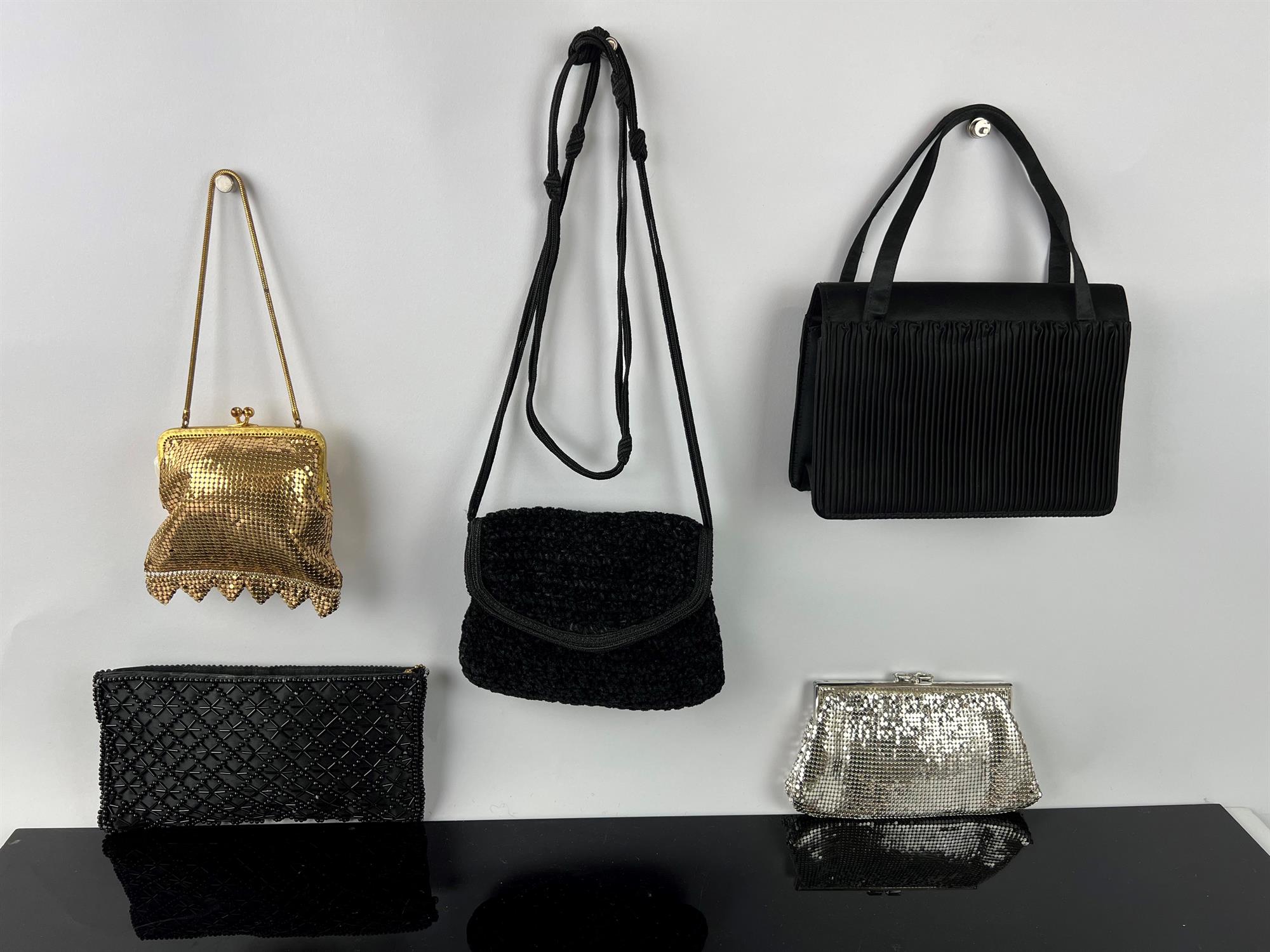 Six nice quality 1960s, 70s and 80s evening bags. One 1980s black satin from BLOOMINGDALES.