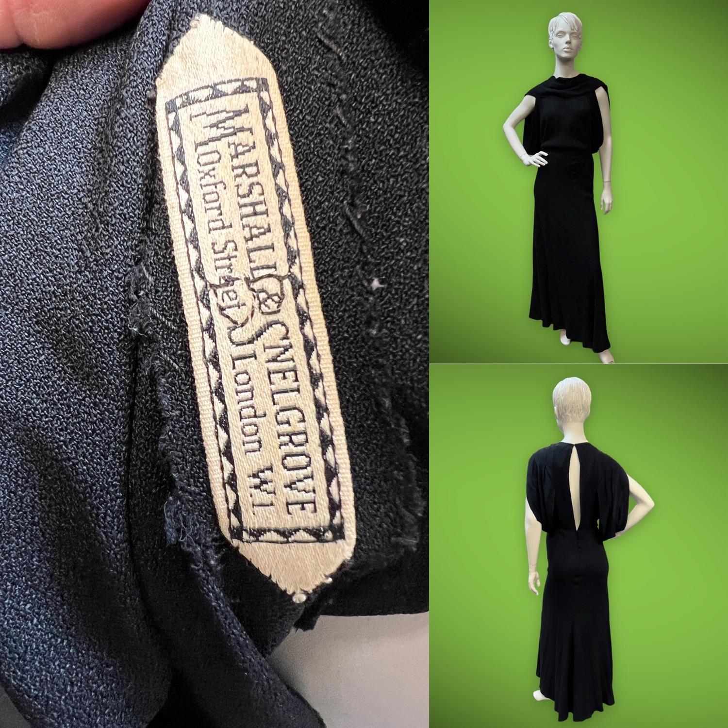 MARSHALL & SNELGROVE 1930s original long black Crepe de Chine Tea Gown, Property of Antionette Kaye,