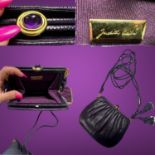 Celebrated American designer JUDITH LEIBER couture, purple real lizard skin, multi jewelled clutch