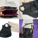 Two items. LULU GUINNESS snake print lips-pattern monochrome cross-body handbag with snap close