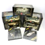 Nine Burago 1:18 scale model cars, to include Ferrari 250 GTO (1962), Bugatti Type 59 (1934) x2,