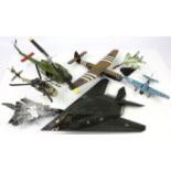 Small collection of made model kit aircraft, to include a stealth bomber, helicopters, WWI,