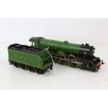 Scratch built O gauge model of The Flying Scot steam train (lacking engine),