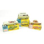 Corgi Toys 231 Triumph Herald Coupe, 420 Ford Thames Airborne Caravan and 224 Bentley Continental