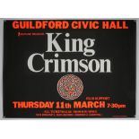 King Crimson - an original concert screen print poster from Guildford Civic Hall, rolled,