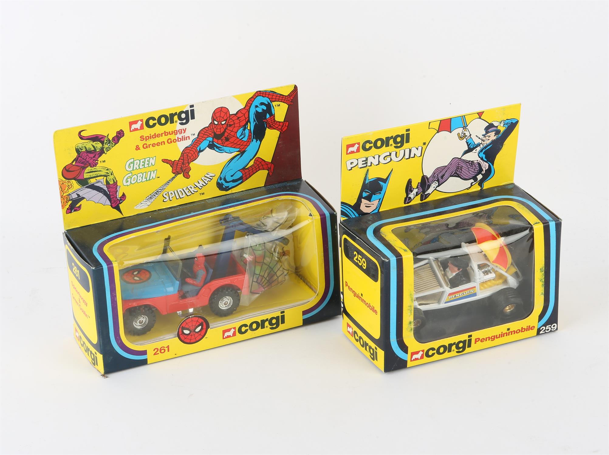 Superheroes - Two novelty toys from Corgi including a Penguinmobile from DC Comics