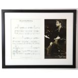 Robbie Williams - Signed music score for 'Me and My Monkey' from 2022, framed, 41 x 53 cm.