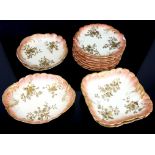 Eight Limoges M. Redon blush cabinet plates, with gilded floral decoration, 23 cm diameter,