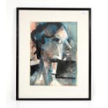 Abstract watercolour collage, Head, signed indistinctly 35.5cm x 27cm