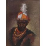 M. Ramsay (South African, twentieth century), portrait of a young man with headdress, pastel,