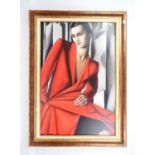 J. L. M. Portrait of a woman in red dress, acrylic on canvas, signed with initials, ( Cooper's C.O.
