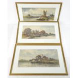 I. Willon (nineteenth century), landscape with river and castle, watercolour, signed lower left,