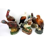 Collection of china bird liquor bottles(9) to include Royal Doulton Short-Eared Owl, Barn Owl,