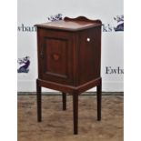 Edwardian mahogany bedside cupboard on tapered legs, H76cms