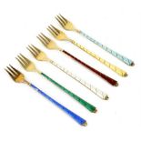 ELA, Danish sterling silver and guilloche enamel tri pronged forks