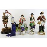 A large collection of porcelain figures, mostly Continental, mostly military figures,