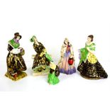 Tuscan China Figures, " Lady Grace ", " Squire's Daughter ", " Lady of Length " together with Crown