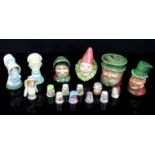 Royal Worcester candle snuffers, Mob Cap, Old Woman, Owl, together with Beswick " Character"