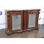 Victorian rosewood shaped front cabinet with two mirrored doors on plinth base, H88cms