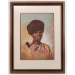M. Ramsay (South African, twentieth century), portrait of a lady smoking a pipe, pastel, 46 x 33cm,