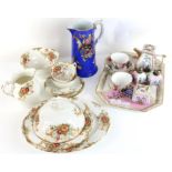 English porcelain part tea service, late 19th/early 20th century, printed and painted with flowers,
