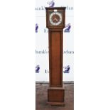 Oak cased Smiths three train Grandmother clock chiming the hours, half and quarter hours on eight