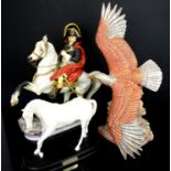Large unmarked china Golden Eagle, Pair of resin storks, Royal Doulton matt, white horse " Spirit