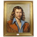 Oil on canvas, portrait of a man in a buckskin jacket, unsigned, 49cm x 40cm