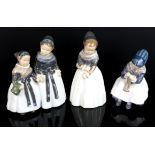 Three Royal Copenhagen figures comprising a woman knitting No. 1314 17 cm high, a girl wearing