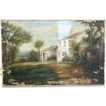 Twentieth-century British School, landscape with white house, oil on canvas, 35.5 x 55.5cm.