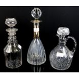 Continental silver mounted glass decanter, 35cm high, together with a 19th Century decanter and