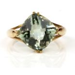 9 carat gold ring set with Prasiolite fancy cushion cut stone 3.89 grams