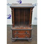 Victorian walnut music cabinet with dividers and two drawers below, gallery rail unattached, H75cms