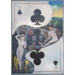 Sean Jefferson. Three of Clubs. Oil Painting on panel 42.2 x 27.7cm, signed. I am self taught,