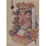 Kevin Wells. King of Spades. Coloured pencil and white ink on paper, 30 x 21cm. Signed.