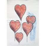 Karen Marks. Five of Hearts. Painting on porcelain, mounted on wood. Signed. Ceramic size 21 x